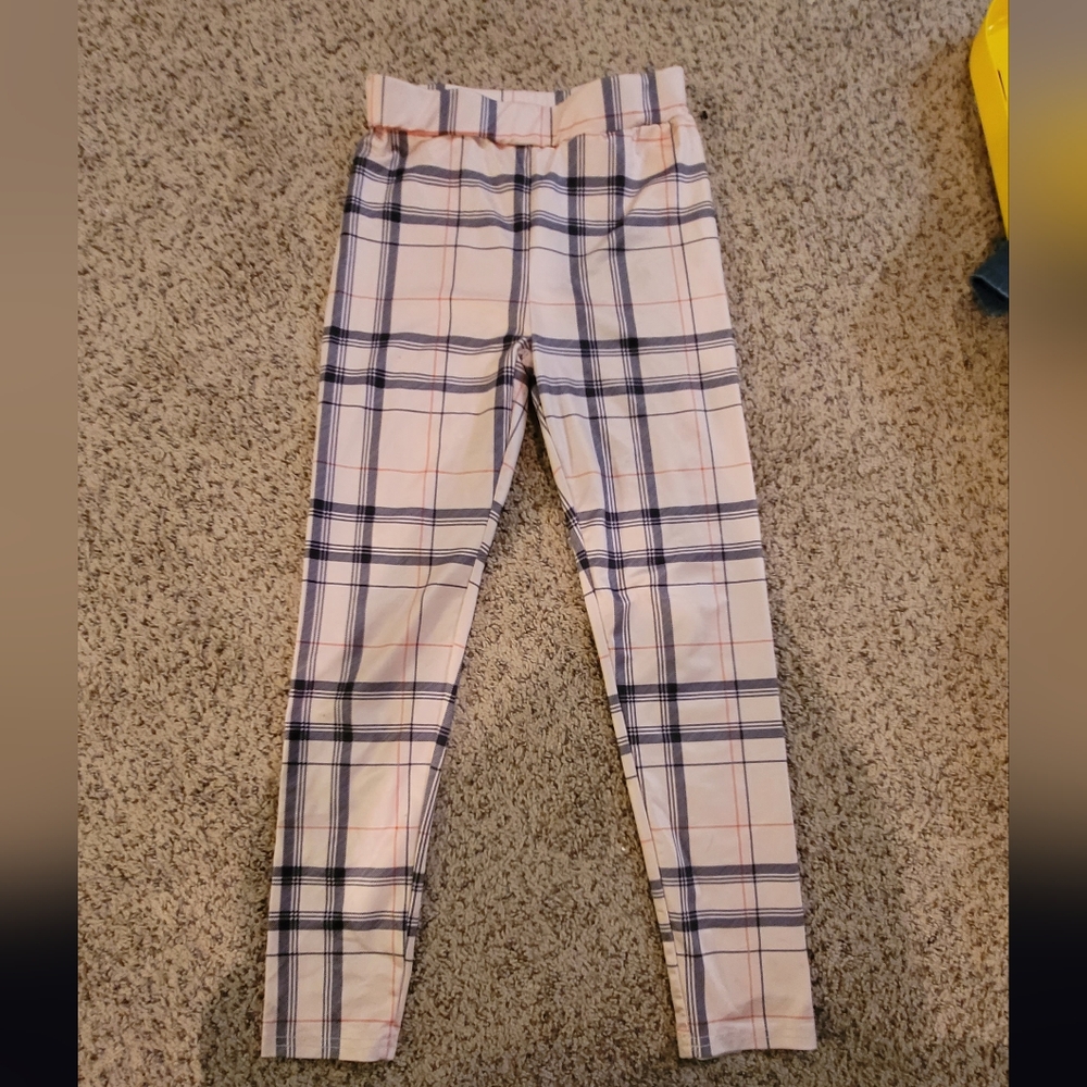 Plaid Kids Leggings in Cream and Black